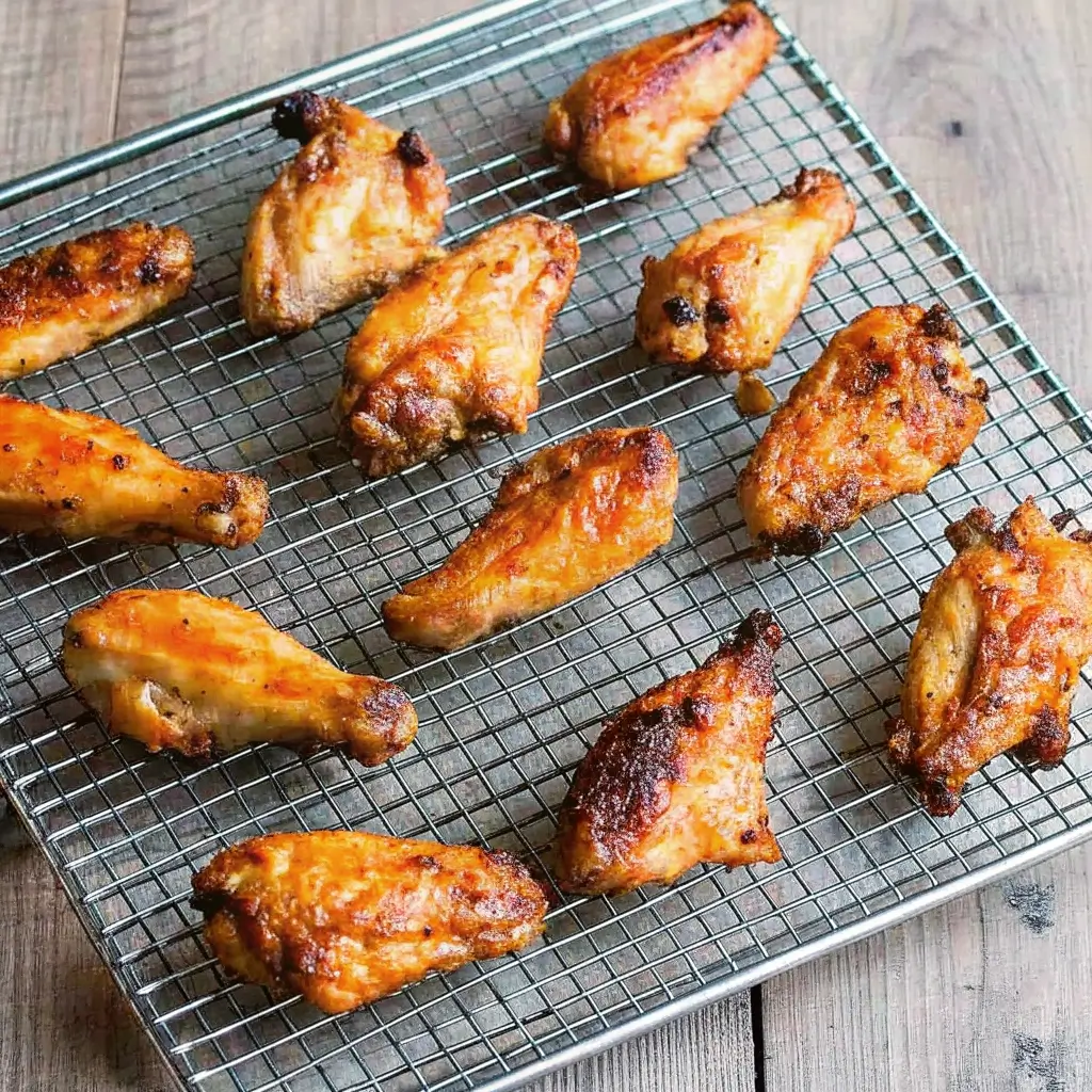 Chicken Wings im Airfryer – knusprig gebräunt und auf einem Kühlrost abgekühlt, perfekt zubereitet ohne Fett.