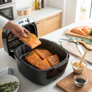 Die Zubereitung von Lachs aus der Heißluftfritteuse Schritt für Schritt.