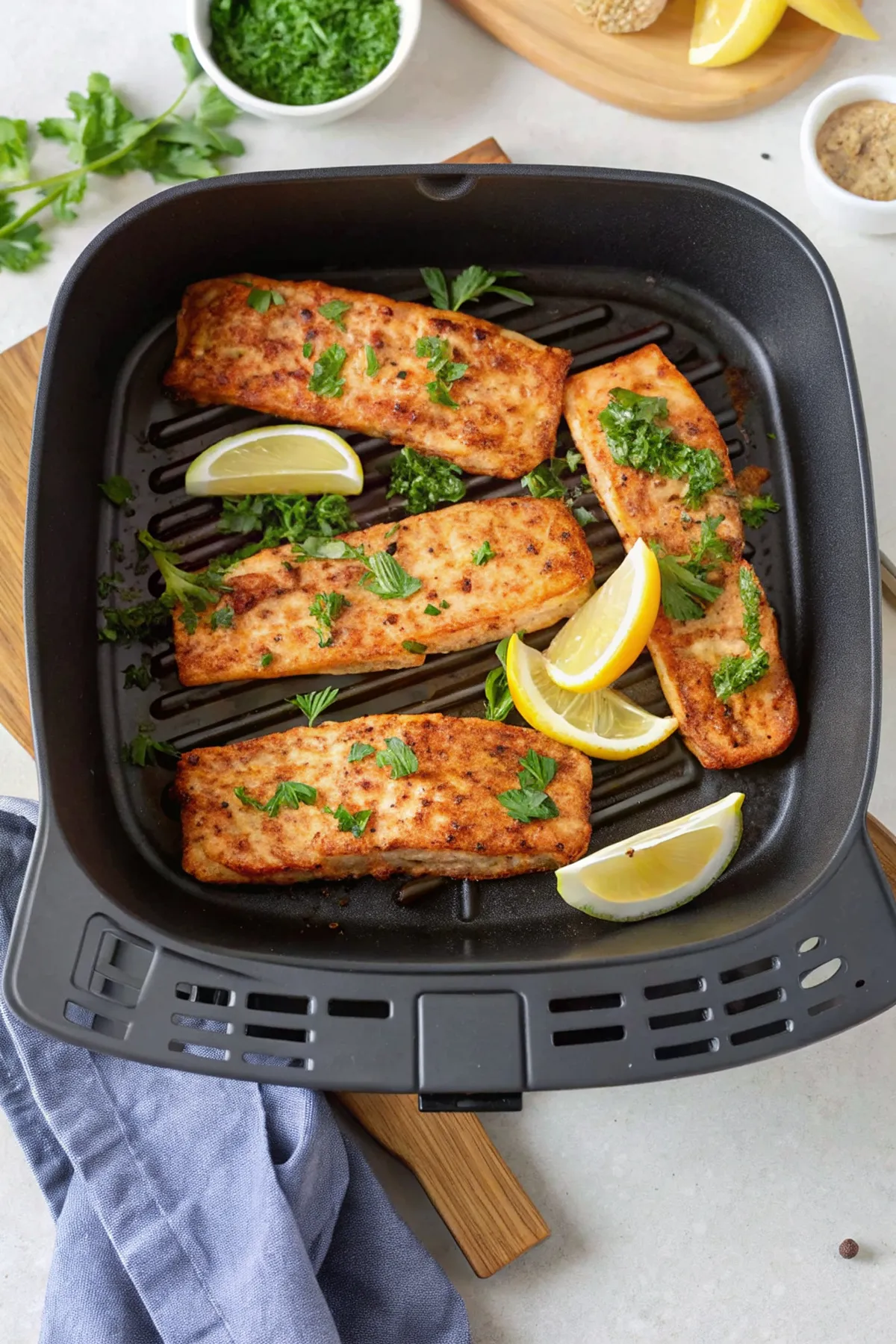 Die Zubereitung von Lachs aus der Heißluftfritteuse Schritt für Schritt.