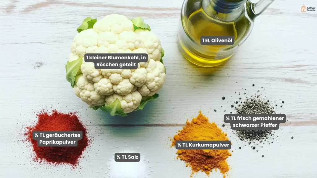 Alle Zutaten für das Rezept Blumenkohl Airfryer aus der Heißluftfritteuse