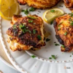 Die frisch gebackenen, knusprigen Hähnchenschenkel Heißluftfritteuse