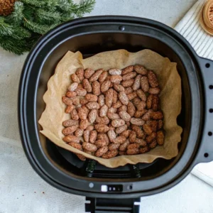 Gebrannte-Mandeln-servieren: frisch aus dem Airfryer, knusprig & aromatisch – perfekt für Weihnachten, Geschenke oder als Snack auf der Couch.