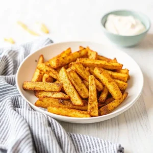 Kohlrabi-Pommes servieren – knusprig, goldbraun & perfekt angerichtet mit Dip. Die leckere, gesunde Alternative zu Kartoffelpommes, ideal als Snack, Beilage oder Party-Hit.