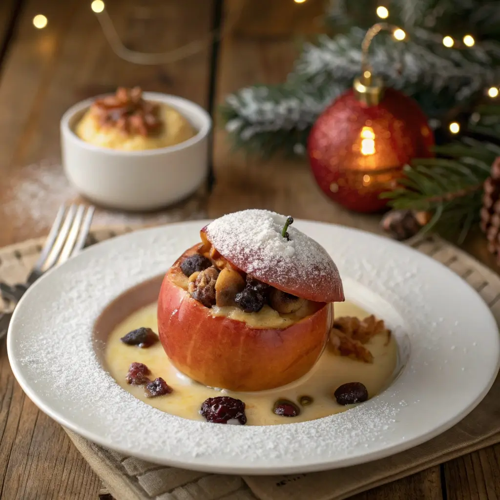 Bratapfel – Das klassische Weihnachtsdessert mit Rosinen, Nüssen und Puderzucker