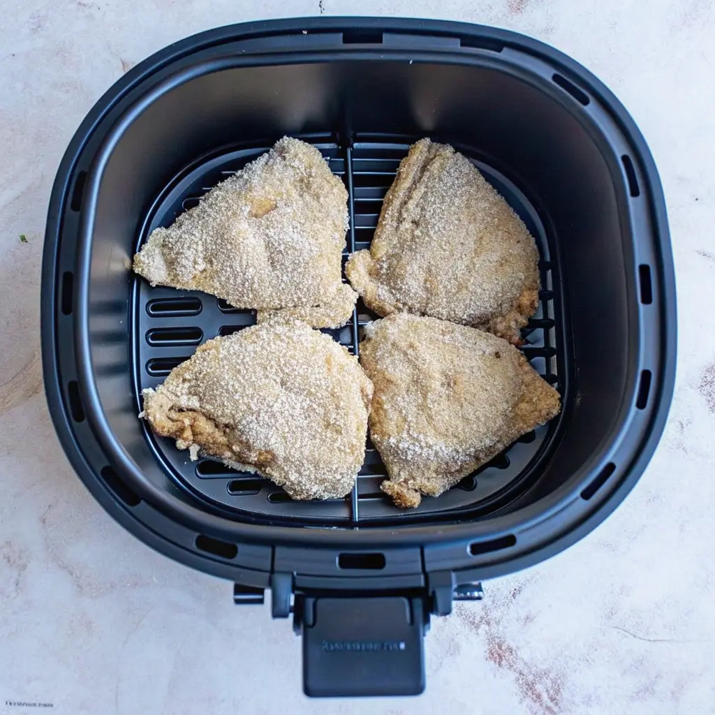 Cordon Bleus in den Frittierkorb der Heißluftfritteuse legen – so startet das knusprige Backen ohne Öl.