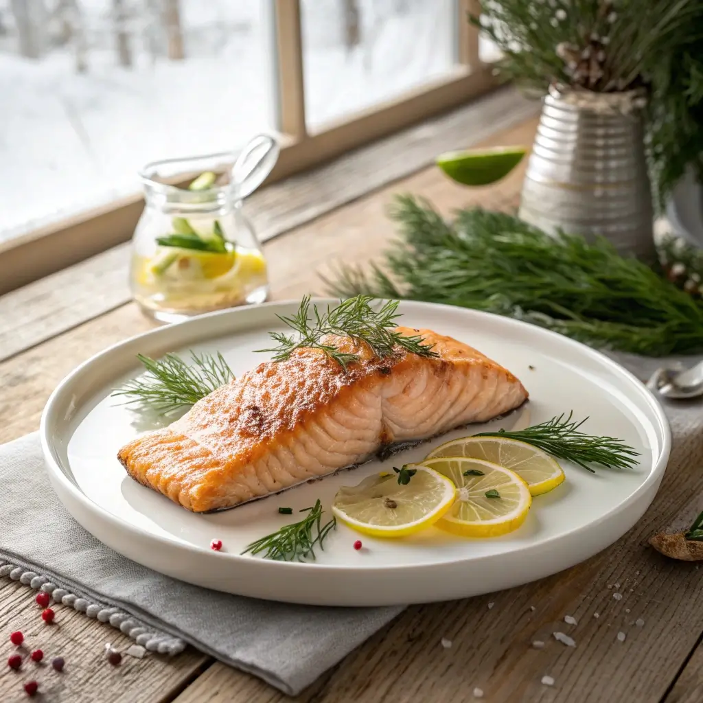 Lachs aus der Heißluftfritteuse servieren – saftig, mit Zitrone und Dill