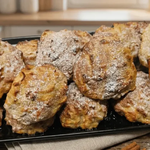Goldbraune Apfelkrapfen aus dem Airfryer mit Puderzucker