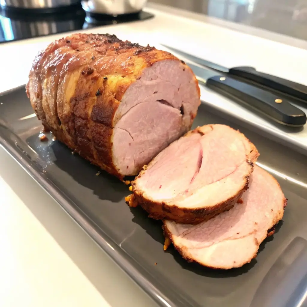 Putenbraten nach dem Braten in der Heißluftfritteuse ruhen lassen – saftig innen, perfekte Konsistenz durch Ruhephase.